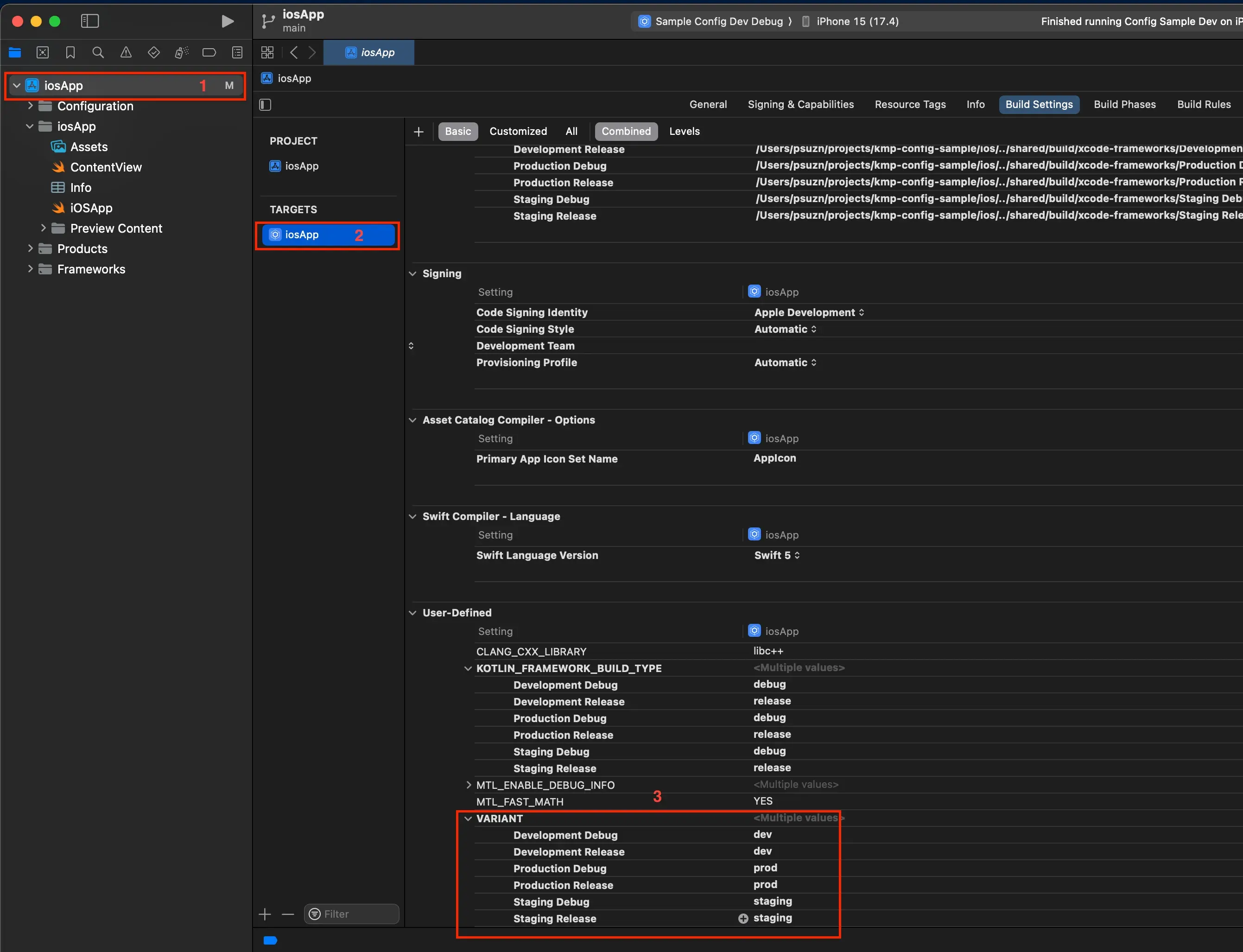 Variant user defined setting